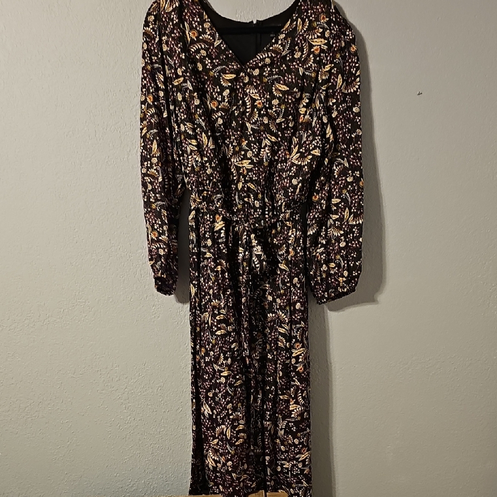 Lane Bryant Black Tan Cowl Neck Bishop Sleeve Dress